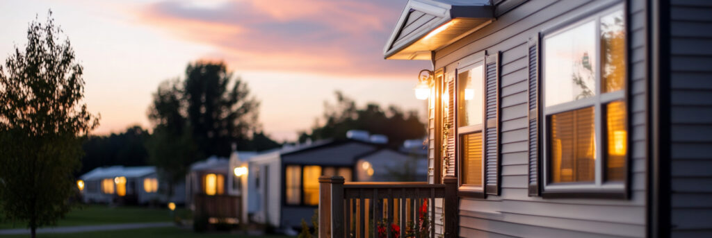 Mobile home with AC Maintenance during sunset; cozy evening