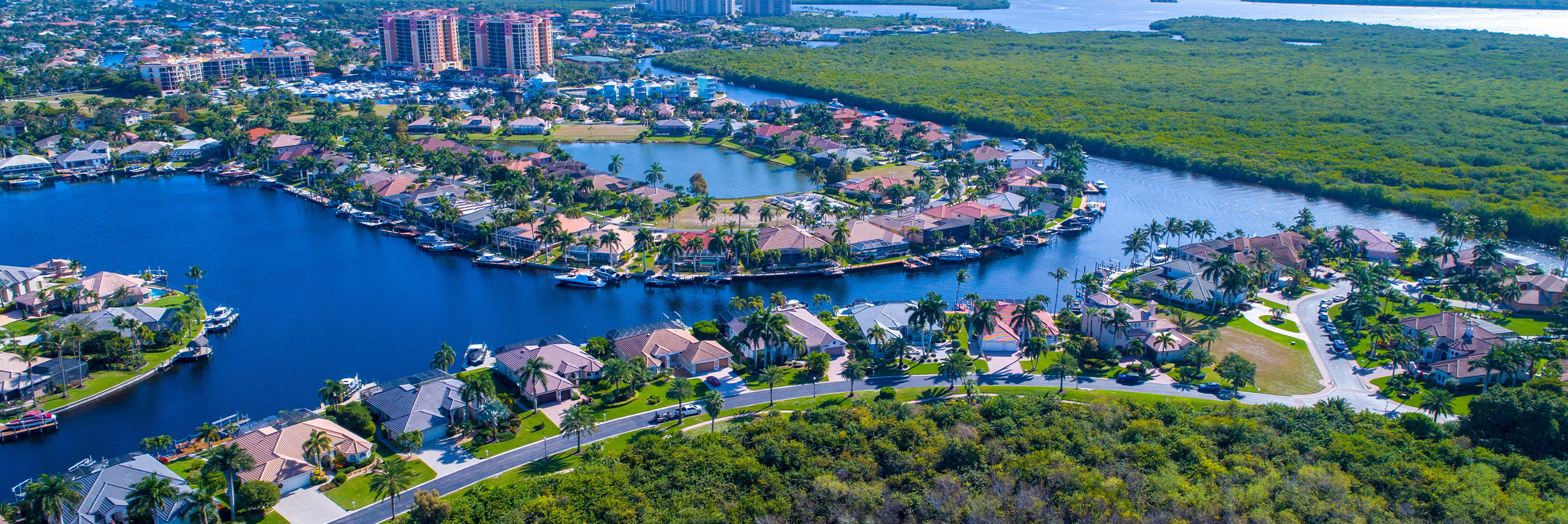 Aerial Drone View of Bay in Cape Coral, Florida