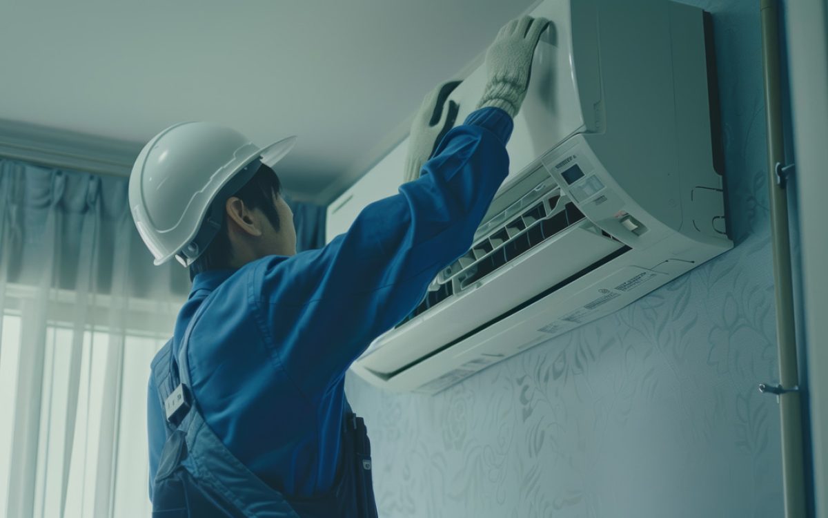 A North Fort Myers HVAC contractor performing maintenance on an AC unit.