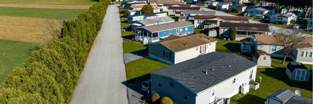 An Aerial View of a Mobile, Modulator, Prefab Home Park with mobile home ac repair needs