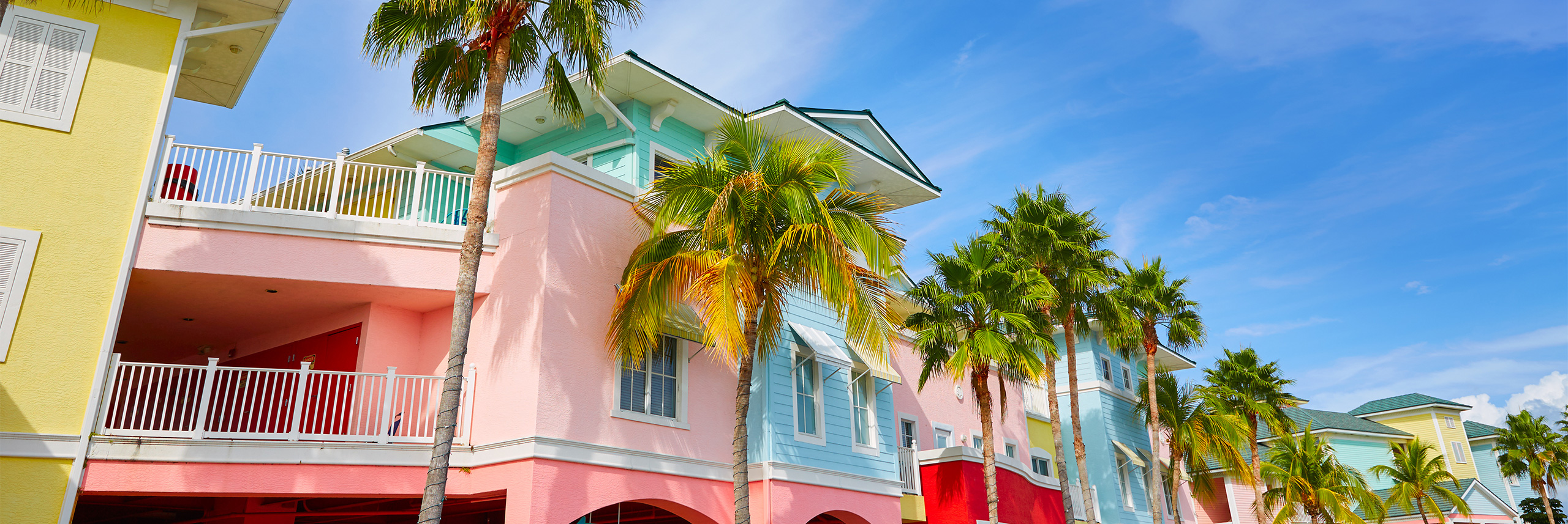 Florida Fort Myers colorful palm trees facades