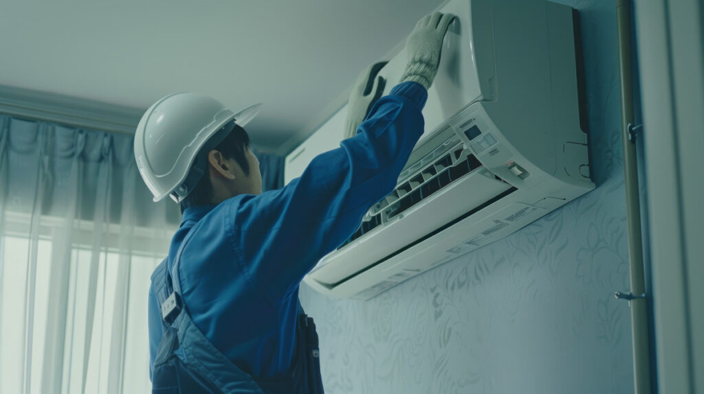 A North Fort Myers HVAC contractor performing maintenance on an AC unit.